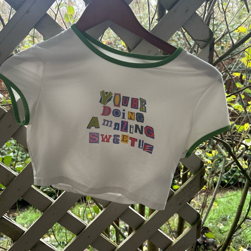 💚 Y2K Ringer Crop Top | "You're Doing Amazing Sweetie" Quote Tee 💅